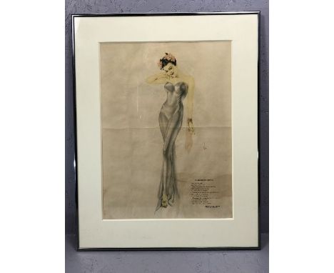 Framed Art Deco Varga print of a woman, approx 46cm x 34cm