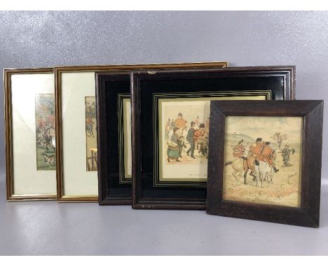 Five framed sporting / hunting prints: After G H Jalland, 'Mr Popple jumps a five barred gate' and 'Mr Popple introduces hims