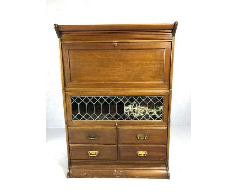 Sectional Globe Wernicke style unit with drop down bureau, glass fronted cupboard and four drawers under, approx 87cm x 36cm 