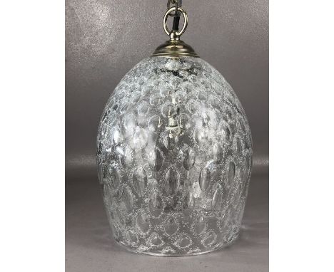 Bubble glass heavy bell shaped lantern/ lamp shade, the thick glass containing oval bubbles. approx 27cm tall