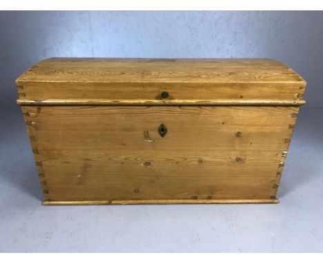 Pine dome-topped blanket box / trunk, approx 97cm x 55cm x 56cm tall