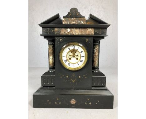 Slate and marble mantle clock with French Brocot movement by JJS, strikes on the hour and half hour