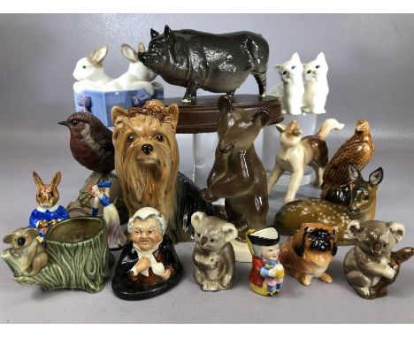 Collection of ceramic animal figurines to include Rosenthal deer, Nao rabbits, Beswick pony, Sylvac Yorkshire Terrier, variou