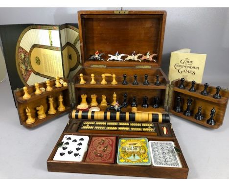 GAMES COMPENDIUM:  A Victorian / Edwardian mahogany games compendium by F.H. Ayres with pieces for playing chess, cribbage, d
