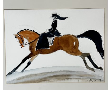 Terry Barron Kirkwood (Scottish) Side Saddle Rider at Yorkshire Show, pencil sketch highlighted with watercolour, signed bott