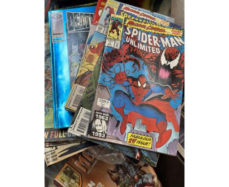 A large collection of various comics such as, Marvel Comics X Men Unlimited Vol.1, The Adventures of Superman No.9, Batman &a