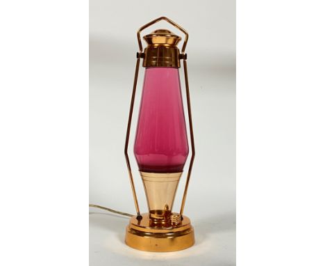 A vintage 1960's Crestworth copper and glass lava lamp with carry handle, H47cm