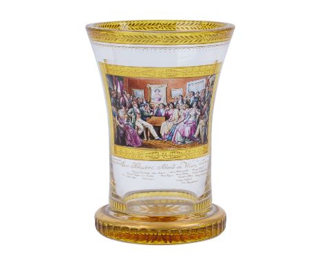 FISCHER, FÜRCHTEGOTT LEBRECHT (1866-1954), RANFTBECHER, „Ein Schubert Abend in Wien“, eingezogene Wandung mit Goldrändern, si