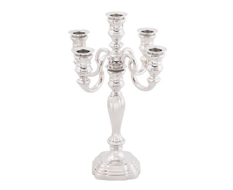 ROBBE & BERKING 5-flammiger Kerzenhalter 'Alt-Augsburg', 925 Silber, 20. Jh. Balusterförmiger Schaft auf profiliertem Schaft,