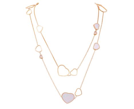 CHOPARD Collier " Happy Hearts" mit Perlmutteinlagen und 3 Brillanten von zus. 0,15 ct FW(F-G)/IF-VVS (lt. Zertifikat), RSG 1