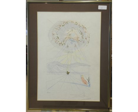 "Der Bräutigam hüpft über die Berge", Original Radierung des Salvador Dali (Figueras 1904 - 1989 ebenda), Farbradierung mit G