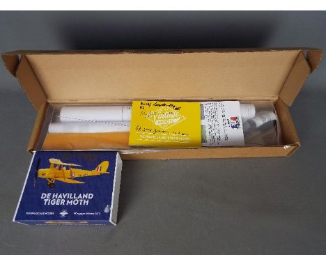 Vintage Model Company - A autographed boxed balsa wood model of a De Havilland Tiger Moth (wingspan 460mm) by Vintage Model C