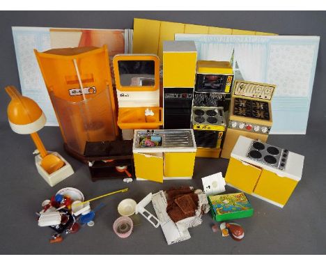 Pedigree - An unboxed Sindy bathroom and Kitchen with accessories. Lot includes Shower (with instruction leaflet), wash basin