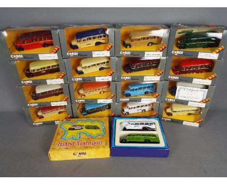 Corgi - A collection of 17 Corgi diecast models mainly Bedford OB Coaches including some Code 3 models. Lot includes Corgi #9
