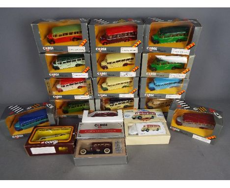 Corgi - A collection of 18 Corgi diecast models mainly Bedford OB Coaches. Lot includes Corgi #97100 'Isle of Manx Tours'; C9