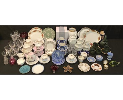 Ceramics and Glass - Royal Albert Old Country Rose cake plates; other Staffordshire teaware; a Ridgeway Martinique retro teap