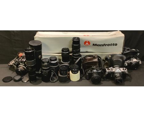 Photographic Equipment - a Canon AL-1 SLR camera; others, Pentax Spotmatic, Olympus OM-10, Minolta 110 Zoom; lenses including