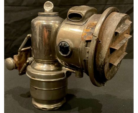 A Lucas Calcia Club carbide cycle lamp, adapted for blackout 