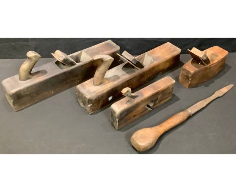 Woodworking Tools - a carpenter's large hand plane, impressed D Kimberley &amp; Sons, Warranted; another similar; a Solman bo