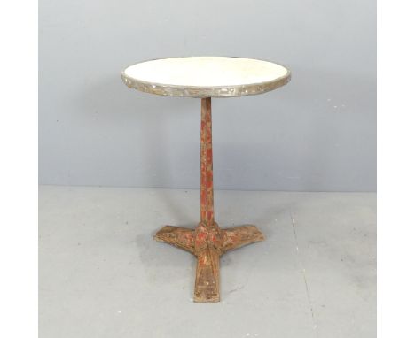 FISCHEL - French marble topped bistro table on cast iron base in the Art Deco manner, with cast maker's label to central colu