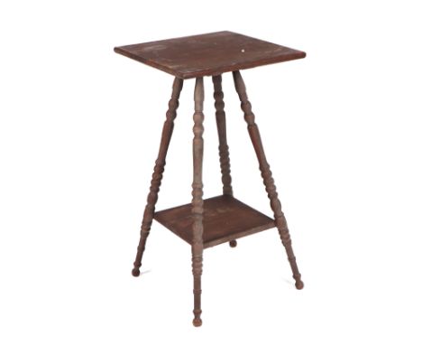 An Arts &amp; Crafts oak occasional table with a rectangular top, on bobbin turned supports joined by an under-tier, 40cm wid