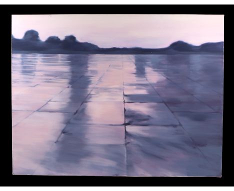 Morland (modern British) - a large abstract painting depicting shimmering light on a Venetian plaza after a rain storm, acryl