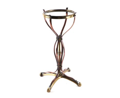 A WAS Benson style, Arts and Crafts copper and brass oil lamp base, 38cm high. 