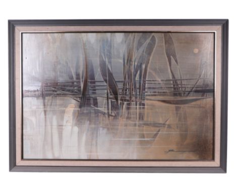 Beaur Bguard ? (modern British) - Seascape - abstract, oil on board, indistinctly signed lower right, framed, 90 by 59cms.