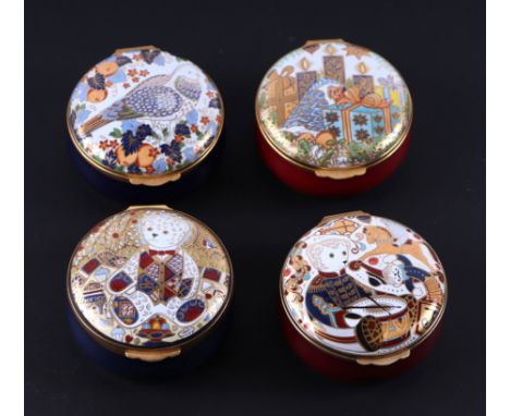 A group of four Royal Crown Derby limited edition Crummles &amp; Co enamel boxes, two boxed (4) 