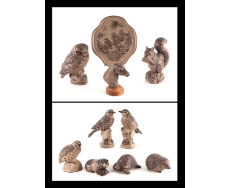 A quantity of Poole Pottery stoneware animals to include squirrel, thrush, owl, and guinea pig, mainly designed by Barbara Li