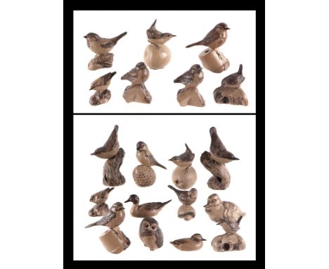 A quantity of Poole Pottery stoneware birds to include Nuthatch, Wren, Owl and Goldcrest, the largest 17cm high (19)