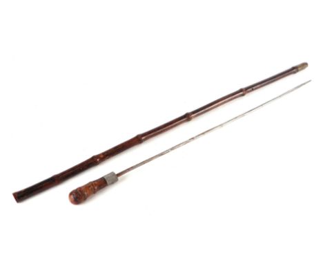 A bamboo sword stick with square tapering steel blade. Blade length 56cm, overall length 86cm