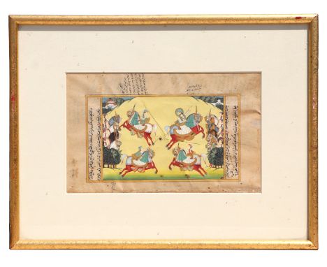 A late 19th century Mughal painting, depicting Maharaja Man Singh of Jodhpur-Marwar playing polo with royal lady attendants, 