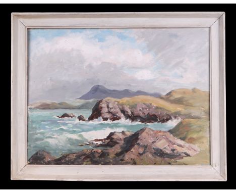 De Brett (modern British) - Seascape with Rough Seas - oil on board, 60cm by 45cm. 