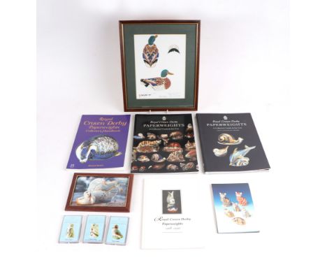 A coloured print of a Royal Crown Derby mallard duck paperweight design signed in pencil by the artist, collectors guide refe