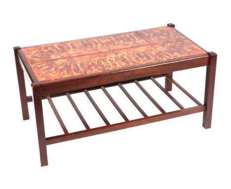 A mid century modern tile top coffee table, 87cm wide. 
