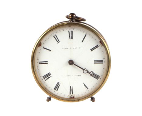 A late 19th century brass cylinder mantle clock, the white enamel dial signed 'Black &amp; Murpav, Calcutta &amp; London', 9.