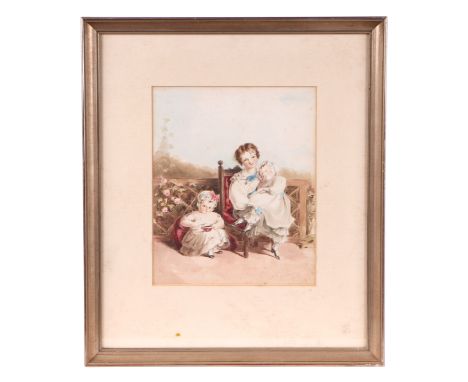 A Regency study of three young children seated on terrace, watercolour, framed &amp; glazed, 18 by 22cms; together with a Reg