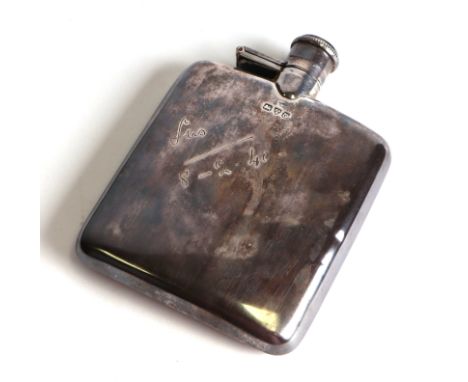 A silver hunting spirit flask with hinged screw down lid, engraved 8.2.40, Chester 1939, 144g. 