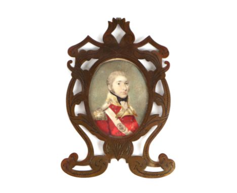 A 19th century portrait miniature depicting a military Infantry Officer from the Napoleonic period, watercolour on ivory, fai