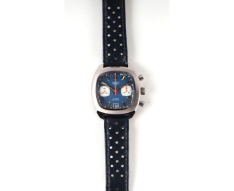 A Late 1970's Heuer chronograph wristwatch with 17-jewel Incabloc manual wind movement, fitted a blue dial with subsidiary di