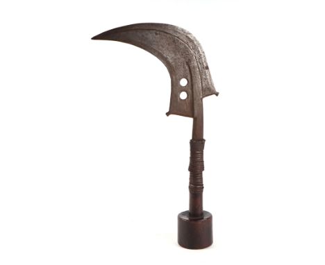 An African Congo Mangbetu ceremonial sickle dagger, 40cm long.