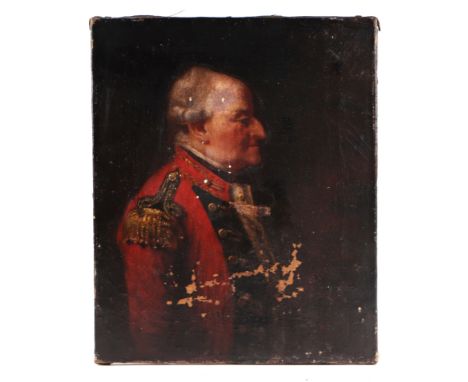 18th / 19th century school - Portrait of a Military Gentleman Wearing a Red Jacket - oil on canvas, unframed, 23 by 28cms.Con