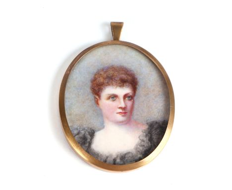 A Victorian portrait miniature depicting a young lady, watercolour on ivory, framed,  5.5 by 6.5cms. Ivory Submission referen