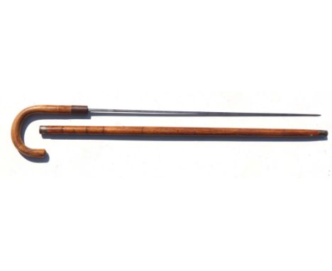 An early 20th century sword stick with square tapering steel blade, overall 90cms long, blade length 62cms.Condition ReportTh