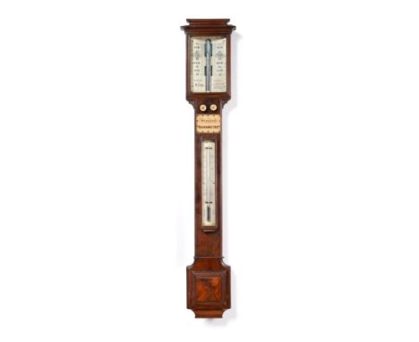 A Good Mahogany Stick Barometer, signed F.Cox, 100 Newgate St, London, circa 1850, concealed mercury tube with a twin ivory v