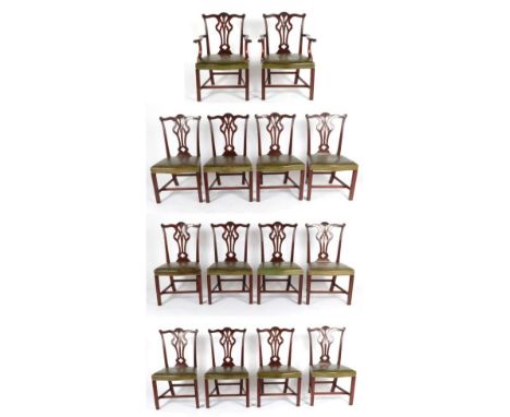 Arthur Brett of Norwich: A Set of Fourteen Chippendale Revival Mahogany Dining Chairs, late 20th century, including two carve