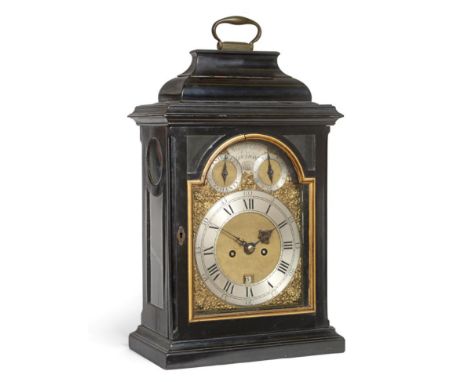 ~ A George II Ebony Veneered Pull Quarter Repeating Table Clock, signed Joseph Grey, Durham, circa 1750, inverted bell top wi