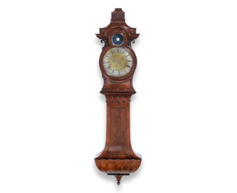 ~ An Unusual Mahogany Striking Wall Clock with Lunar Dial Display, Gothic style case with a canopy pediment, trunk with reces