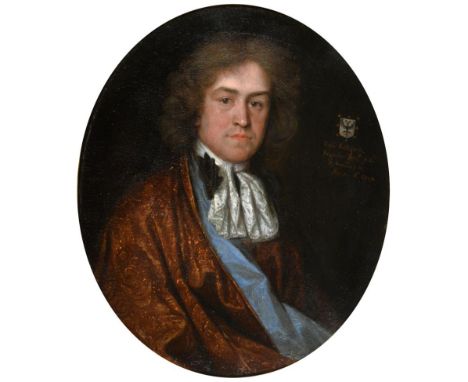 Circle of Antonio Verrio (c.1636-1707) Portrait of Brigadier General Robert Killigrew Inscribed, oil on canvas, 60.5cm diam. 